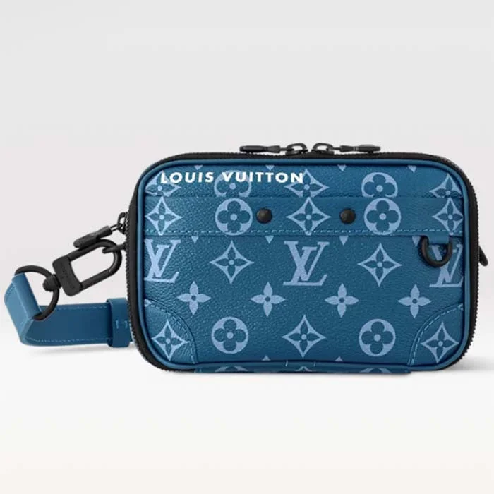 Louis Vuitton backpacks with a padded back panel for comfort during long - wearLouis Vuitton LV Unisex Nano Alpha Atlantic Blue Monogram Coated Canvas Cowhide Leather