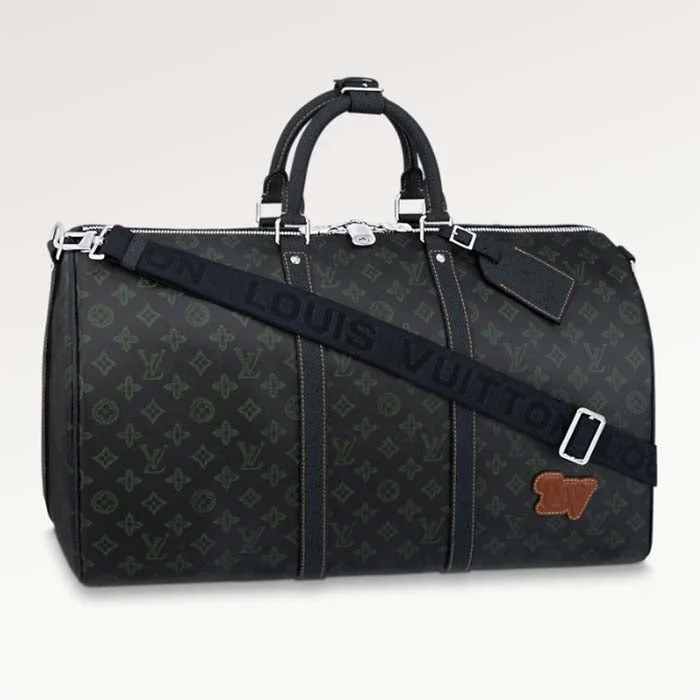 Ladies Louis Vuitton shoulder bags with a magnetic - closure flap for easeLouis Vuitton LV Unisex Keepall Bandoulière 50 Dark Green Monogram Coated Canvas Cowhide