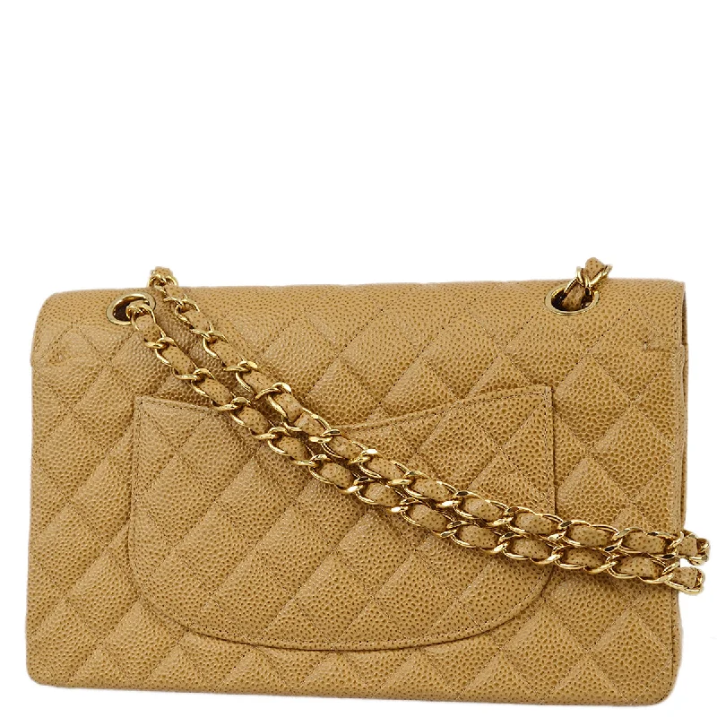 Chanel Quilted Leather Shoulder Bag for FashionistasChanel 2001-2003 Beige Caviar Medium Classic Double Flap Bag