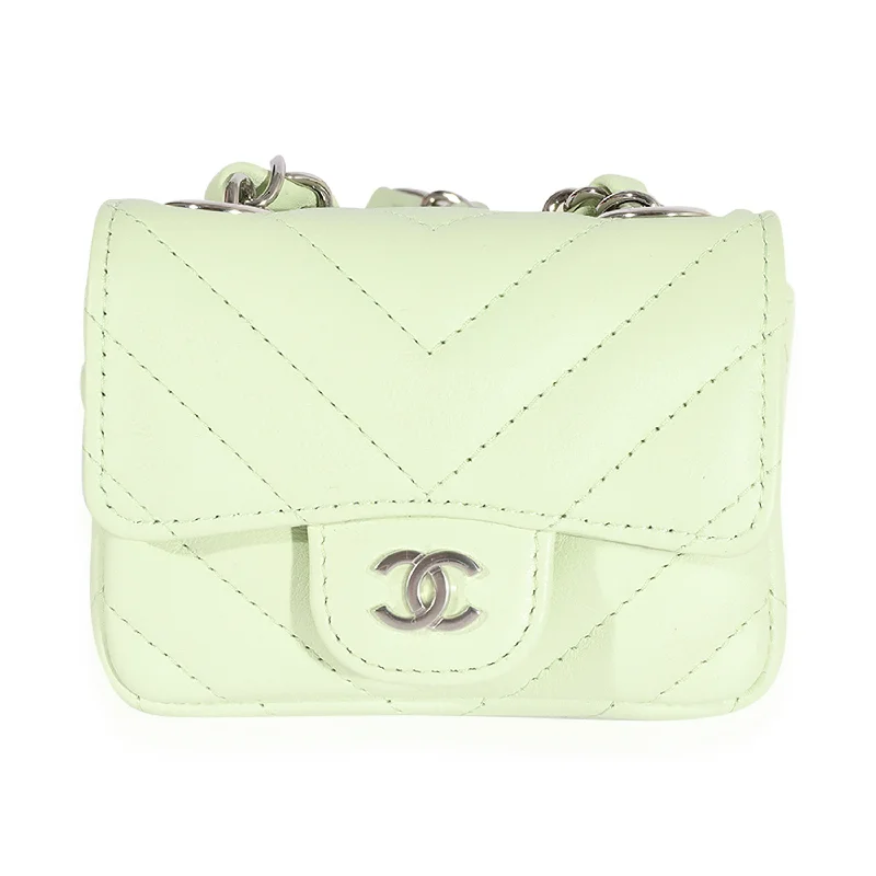 Chanel Limited Edition Handbag for CollectorsChanel Light Green Chevron Quilted Flap Belt Bag