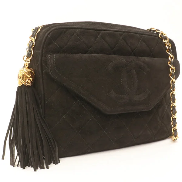 Chanel Quilted Leather Shoulder Bag for FashionistasChanel Around 1990 Made Suede Cc Mark Stitch Fringe Chain Bag Black