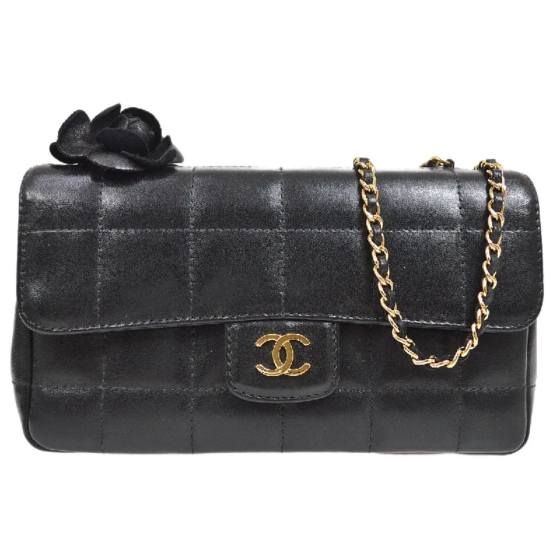 Chanel Vintage Inspired Handbag for Retro LoversCHANEL 2003-2004 Camellia Choco Bar Shoulder Bag Mini Black Lambskin