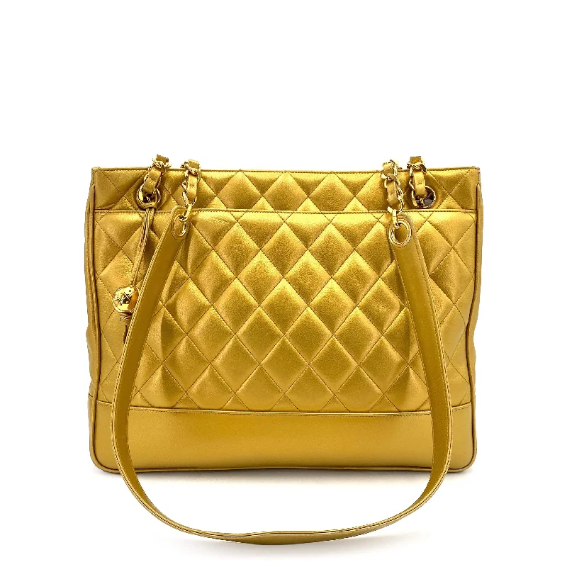 Chanel Small Crossbody Bag for TravelCHANEL VINTAGE MATELASSE CHAIN TOTE BAG GOLD LAMB SKIN 90243554