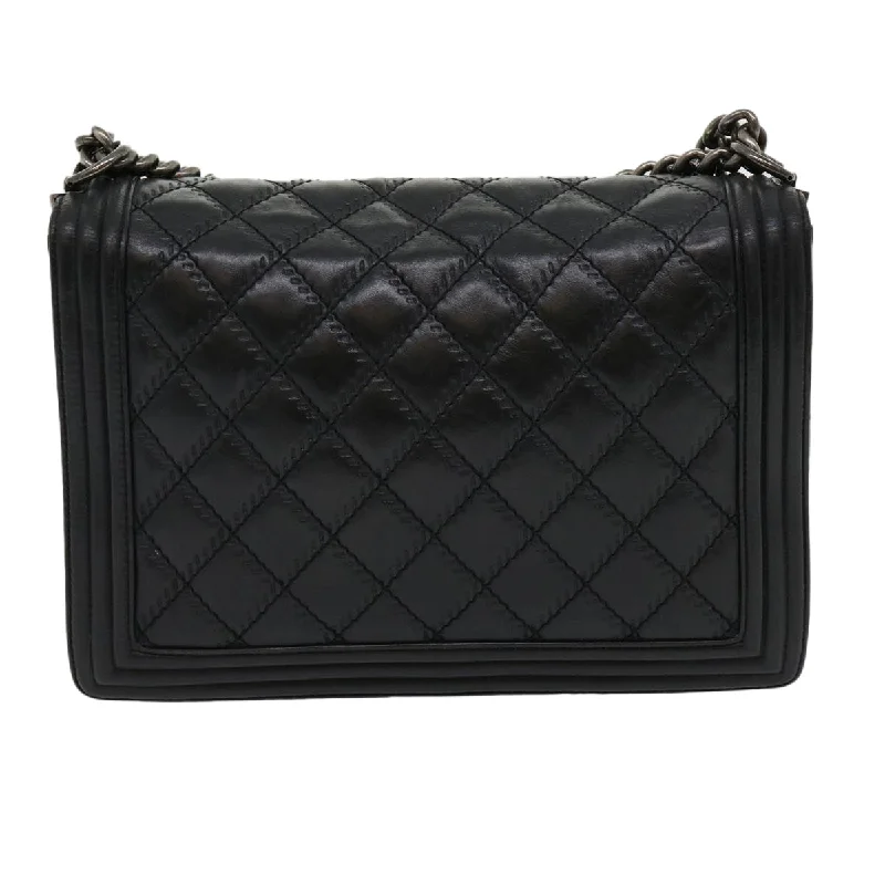 Chanel All - Match Handbag for Versatile StylingCHANEL Big Matelasse Boy  Chain Shoulder Bag Lamb Skin Black  30943A