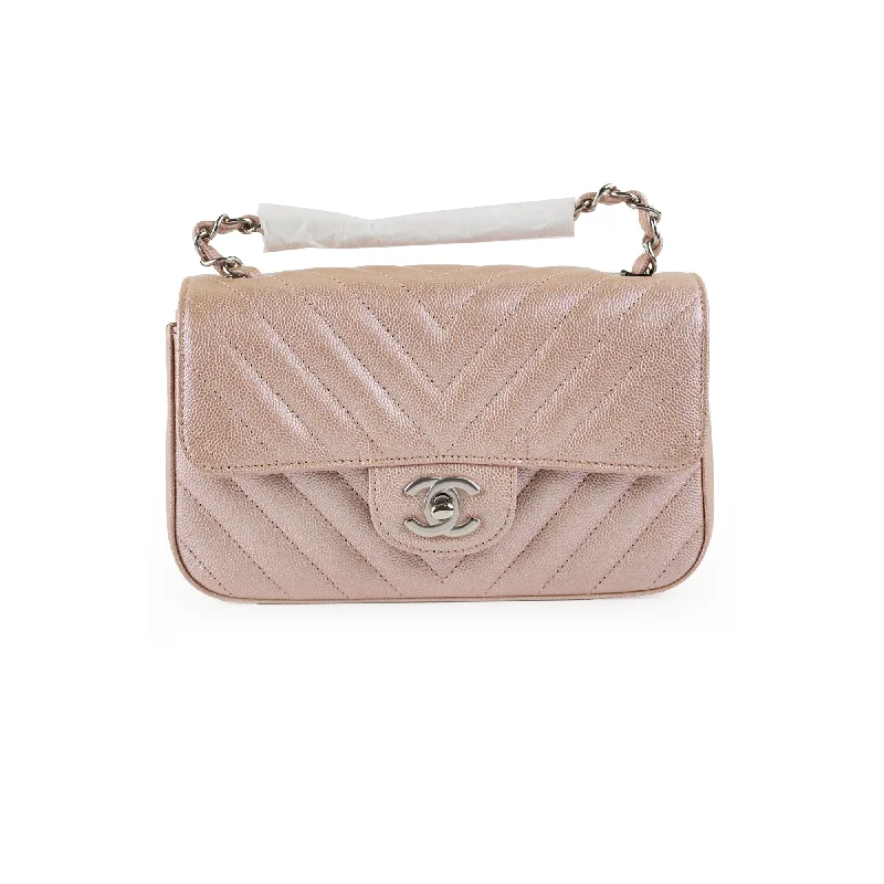 Chanel Limited Edition Handbag for CollectorsChanel Mini Rectangular Chevron Caviar Rose Gold Iridescent