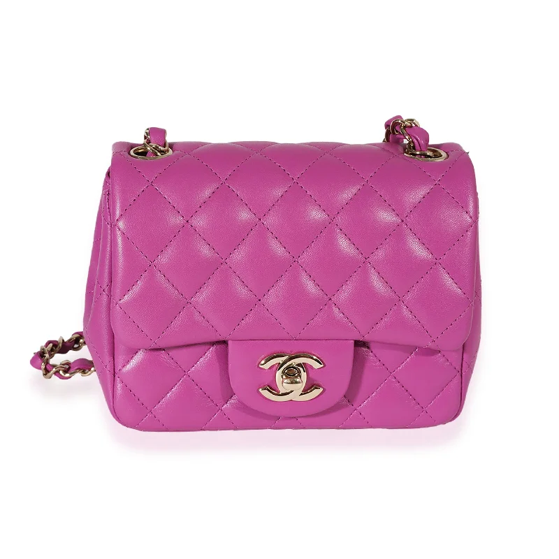 Chanel Designer Handbag with Unique DesignChanel Purple Quilted Lambskin Mini Square Classic Flap Bag