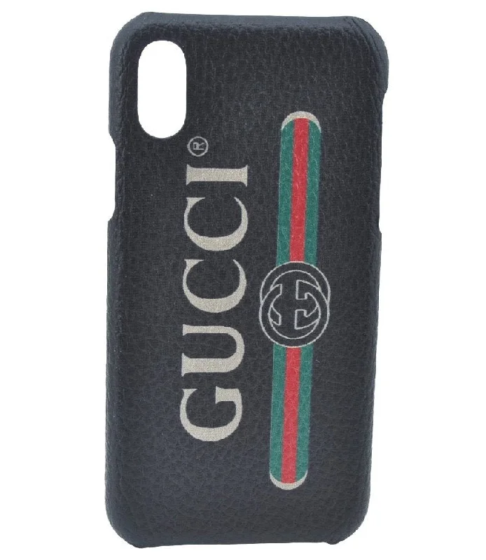 Women Gucci bags with a detachable mirror insideAuthentic GUCCI Web Sherry Line iPhone X Xs Case Leather 549080 Black K6614