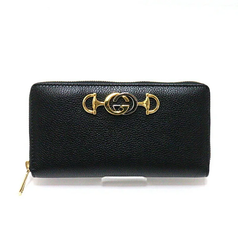 Women Gucci bags with a detachable mirror insideGucci Zumi round long wallet 570661 black interlocking G horsebit