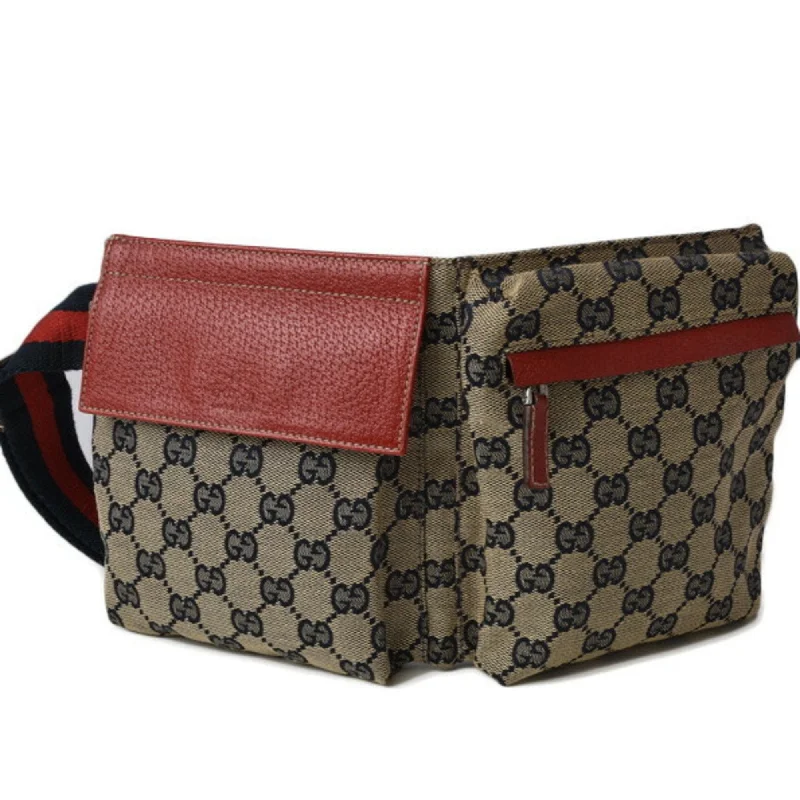 Women Gucci crossbody bags in a bold red colorGucci Waist Pouch/Body Bag GUCCI Canvas GG Blue/Beige Red 28566