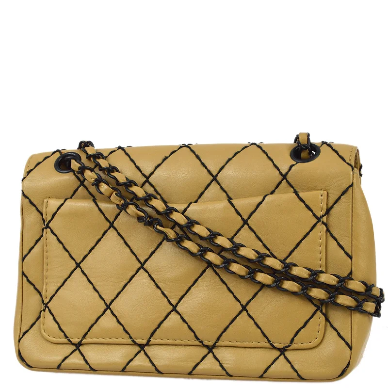 Chanel All - Match Handbag for Versatile StylingChanel 2000-2001 Beige Calfskin Medium Wild Stitch Straight Flap Bag