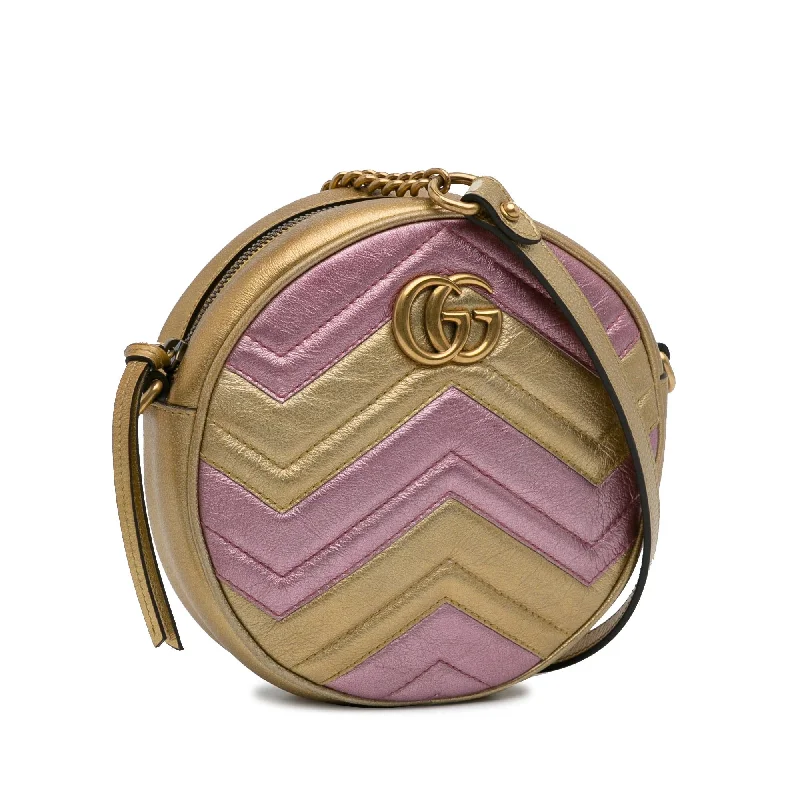 Women Gucci bags with a front - flap pocket for quick - access itemsGucci GG Marmont Round Crossbody Bag (i53pVI)