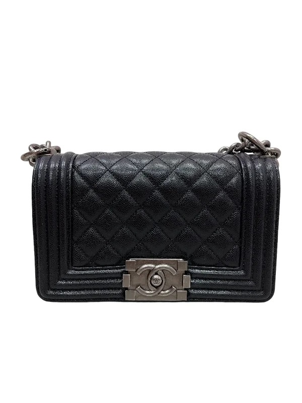 Chanel Handbag with Adjustable Strap for ComfortChanel Boy Small Black Caviar RHW #28 SKC1584