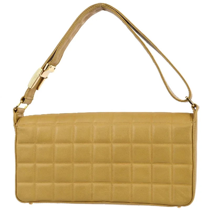 Chanel Quilted Leather Shoulder Bag for FashionistasChanel 2003-2004 Beige Lambskin Choco Bar Shoulder Bag