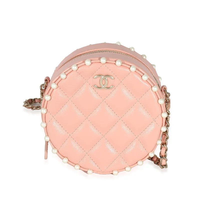 Chanel Small Crossbody Bag for TravelChanel Pink Quilted Calfskin Pearl Round Clutch With Chain