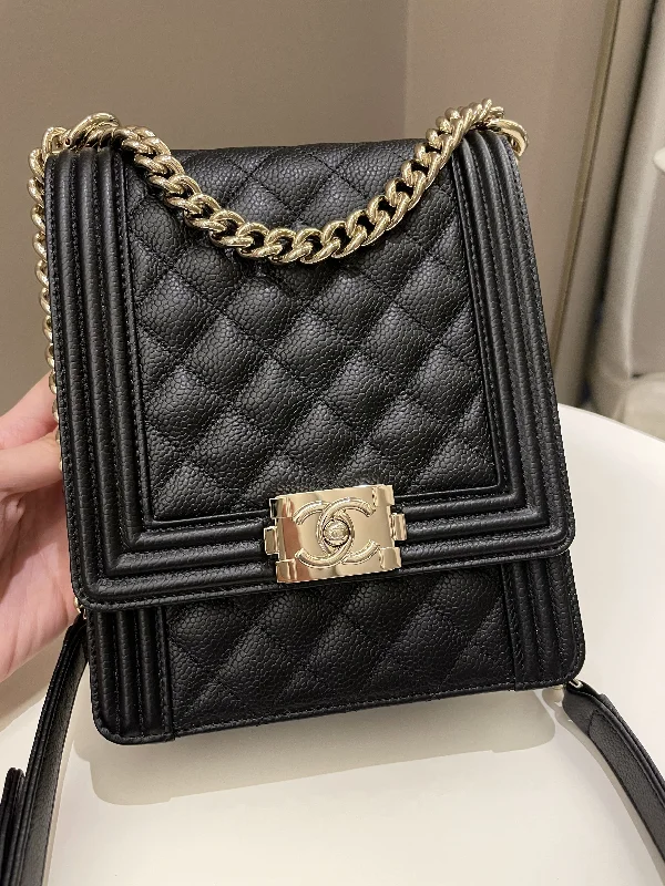 Chanel Handbag with Adjustable Strap for ComfortChanel Quilted North South Boy Black Caviar