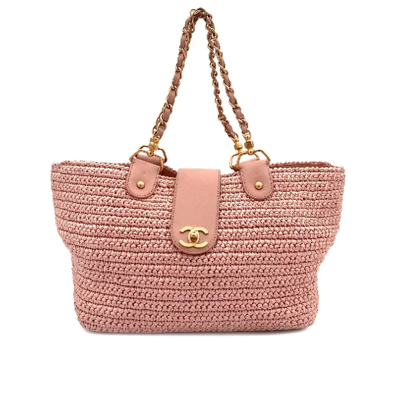 Chanel All - Match Handbag for Versatile StylingCHANEL VINTAGE CHAIN TOTE BAG PINK RAFFIA 90244823