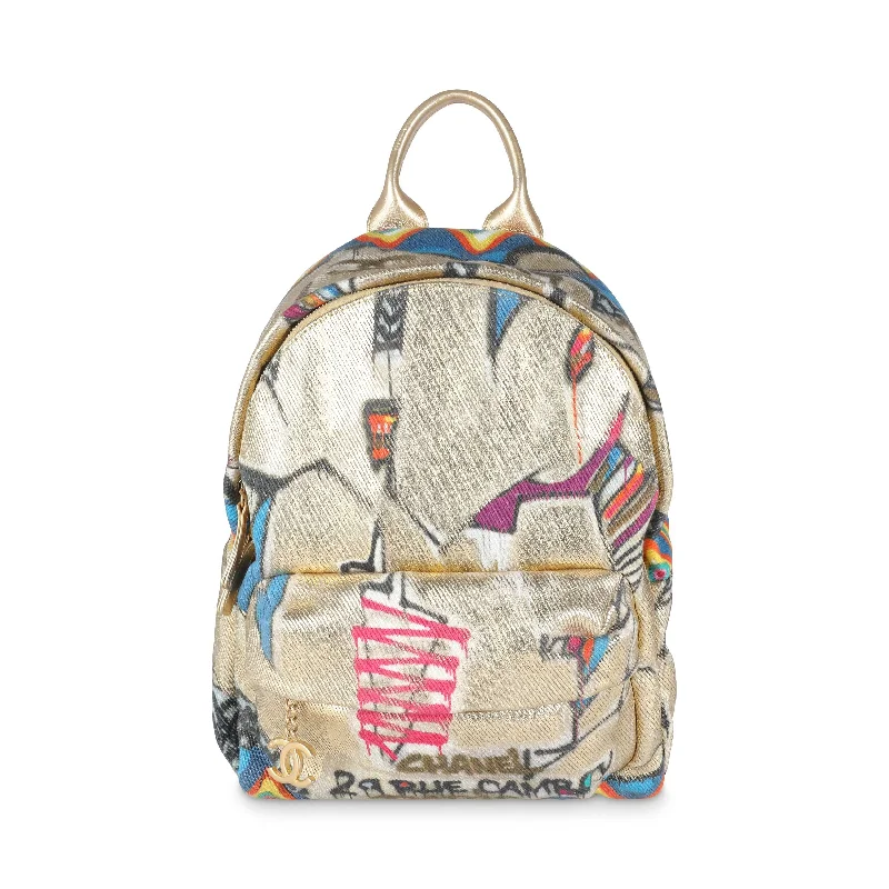 Chanel New Arrival Handbag with Gold HardwareGold Multicolor Graffiti Canvas Street Spirit Backpack