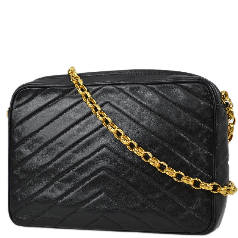 Chanel Classic Flap Bag for Evening PartyChanel 1991-1994 Black Lambskin Small Chevron Pocket Camera Bag