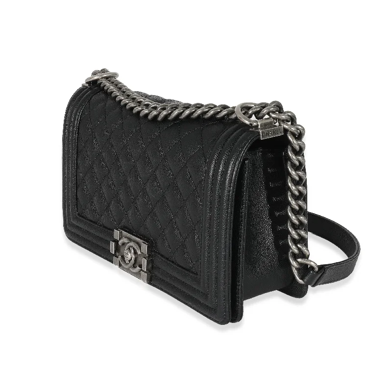 Chanel Designer Handbag with Unique DesignChanel Black Caviar Medium Boy Bag