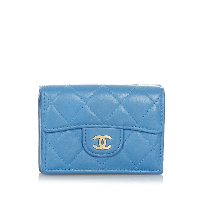 Chanel All - Match Handbag for Versatile StylingCC Timeless Lambskin Leather Wallet Blue