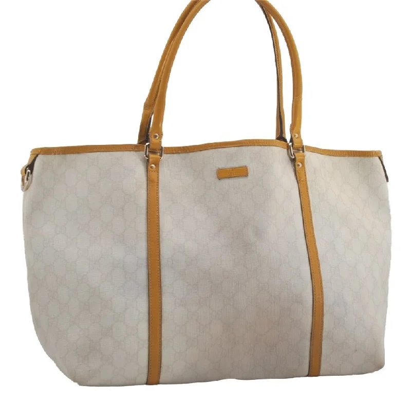 Gucci backpacks for women with a sleek silhouetteAuthentic GUCCI Vintage Shoulder Tote Bag GG PVC Leather 197954 White 8511I