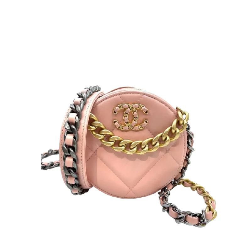 Chanel New Arrival Handbag with Gold Hardware19 round clutch with chain Pink