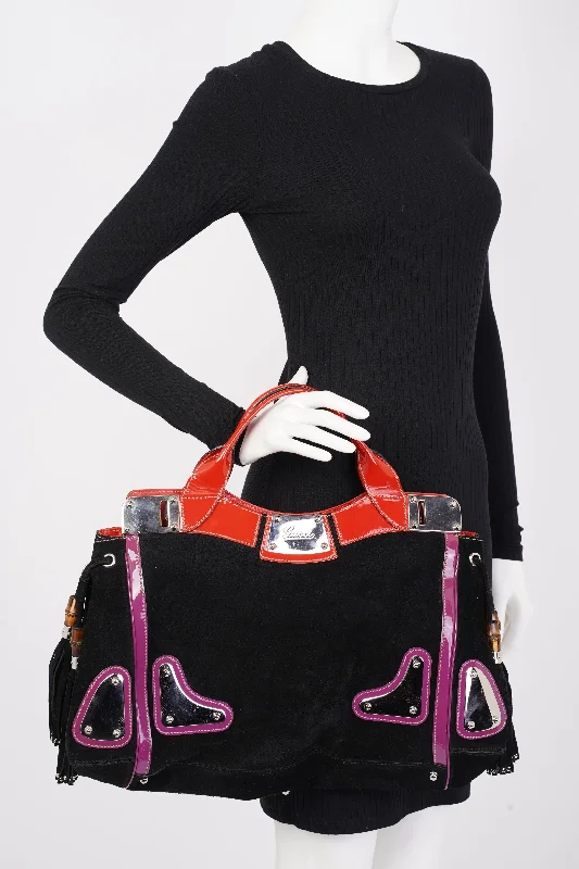 Ladies Gucci shoulder bags with a magnetic - closure flapGucci Race Tote Black / Purple / Red Suede Medium