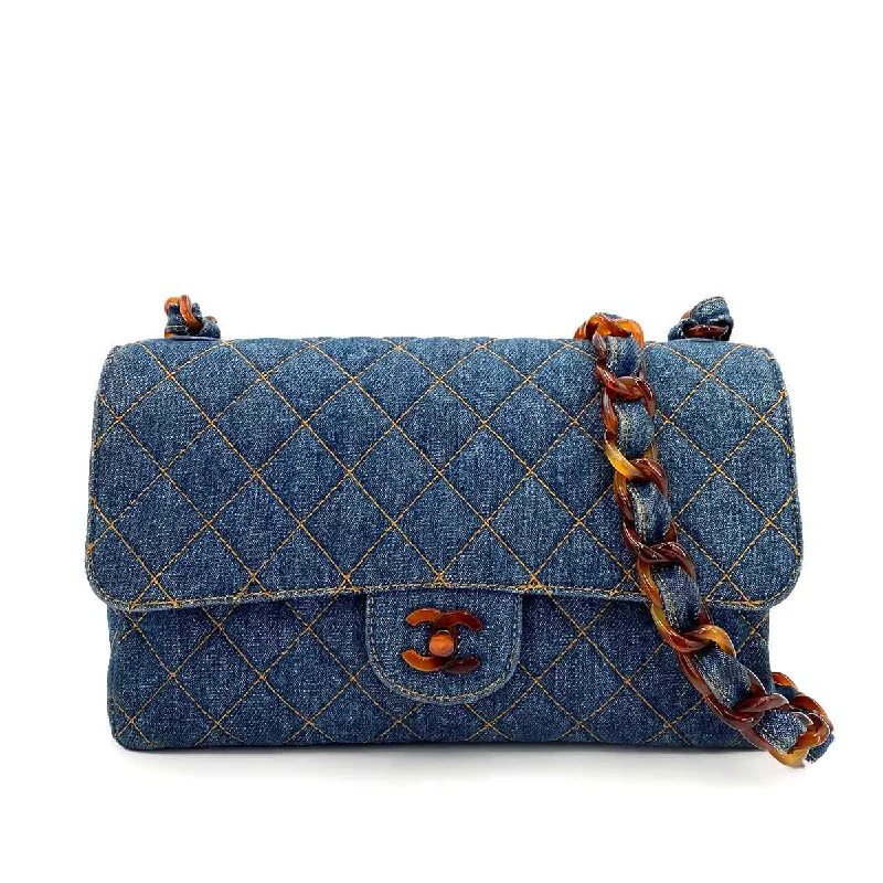 Chanel All - Match Handbag for Versatile StylingCHANEL VINTAGE TORTOISESHELL CHAIN SHOULDER BAG BLUE DENIM 90238993