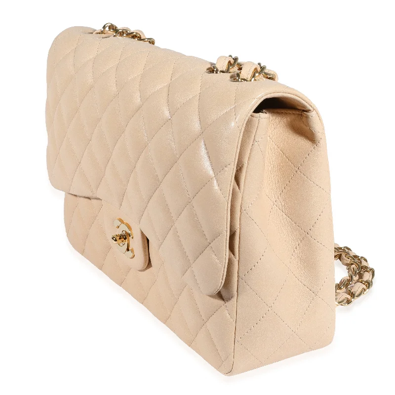 Chanel Classic Flap Bag for Evening PartyChanel Beige Quilted Lambskin Jumbo Classic Single Flap Bag