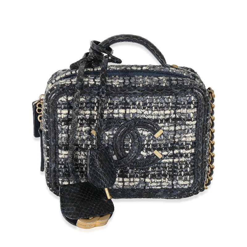 Chanel Classic Flap Bag for Evening PartyChanel Navy Tweed Snakeskin Small CC Filigree Vanity Case