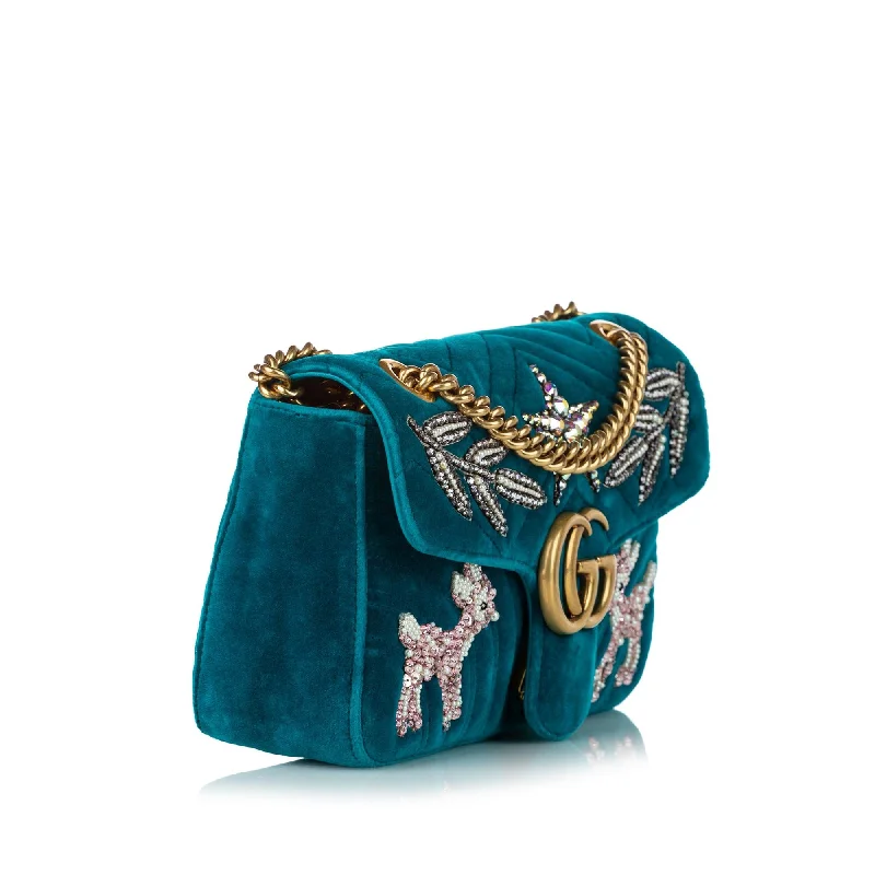 Women Gucci bags with a zip - around closure for securityGucci GG Marmont Matelasse Embellished Velvet Crossbody Bag (30293)