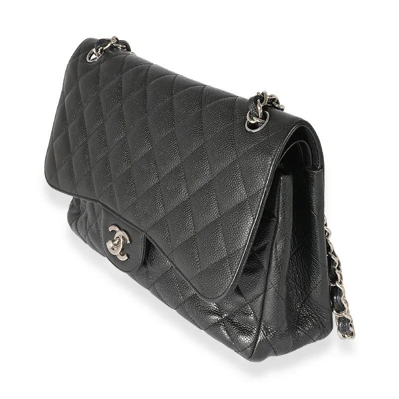 Chanel Lightweight Handbag for Daily ErrandsChanel Black Caviar Leather Jumbo Double Flap Bag