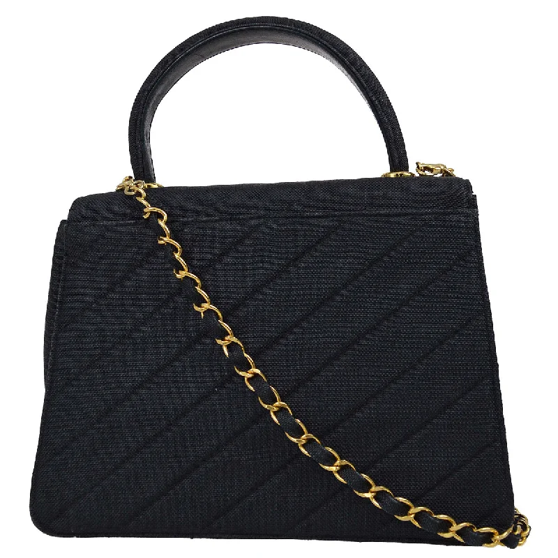 Chanel Luxury Handbag for High - End EventsChanel 1991-1994 Black Linen Chain 2way Handbag