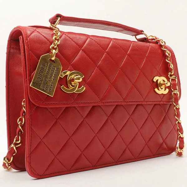 Chanel Designer Handbag with Unique DesignChanel Around 1991 Made Double Turn-Lock Logo Charm 2Way Bag Red