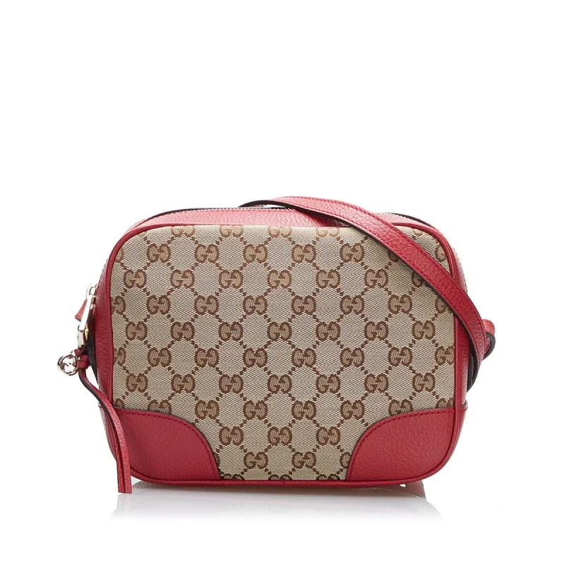 Gucci backpacks for women with a hidden back pocketGucci GG Canvas Shoulder Bag 449413 Brown Red Leather Ladies Gucci