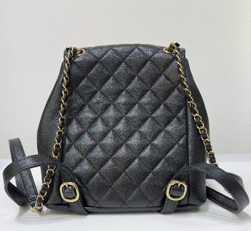 Chanel Lightweight Handbag for Daily ErrandsChanel 23P Small Shiny Caviar Quilted Duma Pockets Drawstring Backpack Black GHW