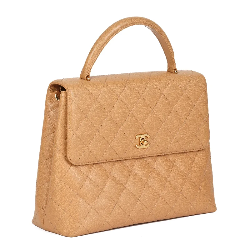 Chanel Small Crossbody Bag for TravelChanel Beige Quilted Caviar Leather Vintage Classic Kelly Top Handle Bag