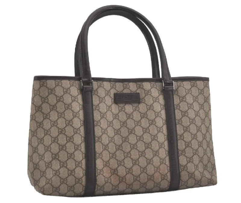 Women Gucci bags with a chain - link trim and a leather bodyAuthentic GUCCI Vintage Shoulder Tote Bag GG PVC Leather 114595 Brown 8446I