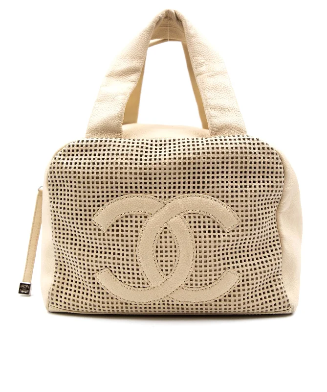 Chanel Luxury Handbag for High - End EventsChanel Cream Perforated Leather Bowling Bag - AGL2122