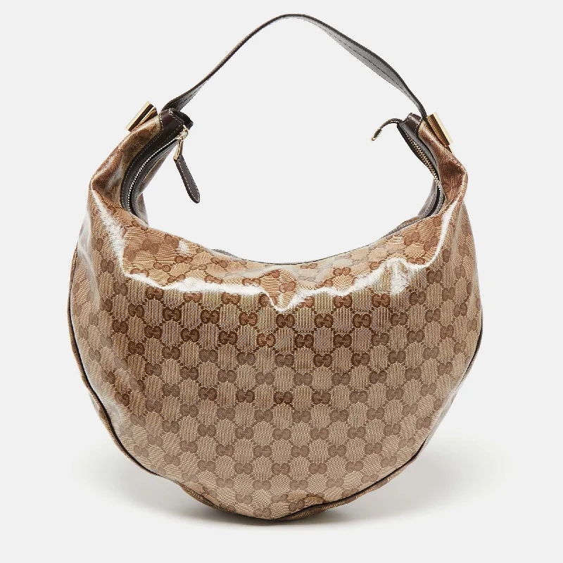 Gucci tote bags for women with a printed Gucci logoGucci Beige/Brown GG Crystal Canvas Duchessa Hobo