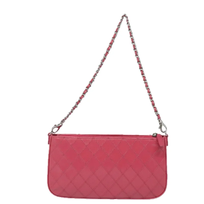 Chanel Quilted Leather Shoulder Bag for FashionistasCHANEL Bicolore Chain Accessory Pouch Lamb Skin Pink CC  yk13496A