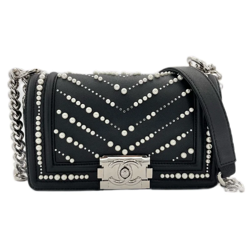 Chanel Vintage Inspired Handbag for Retro LoversCHANEL PEARL BOYCHANEL SMALL CHAIN SHOULDER BAG BLACK LEATHER 90208965