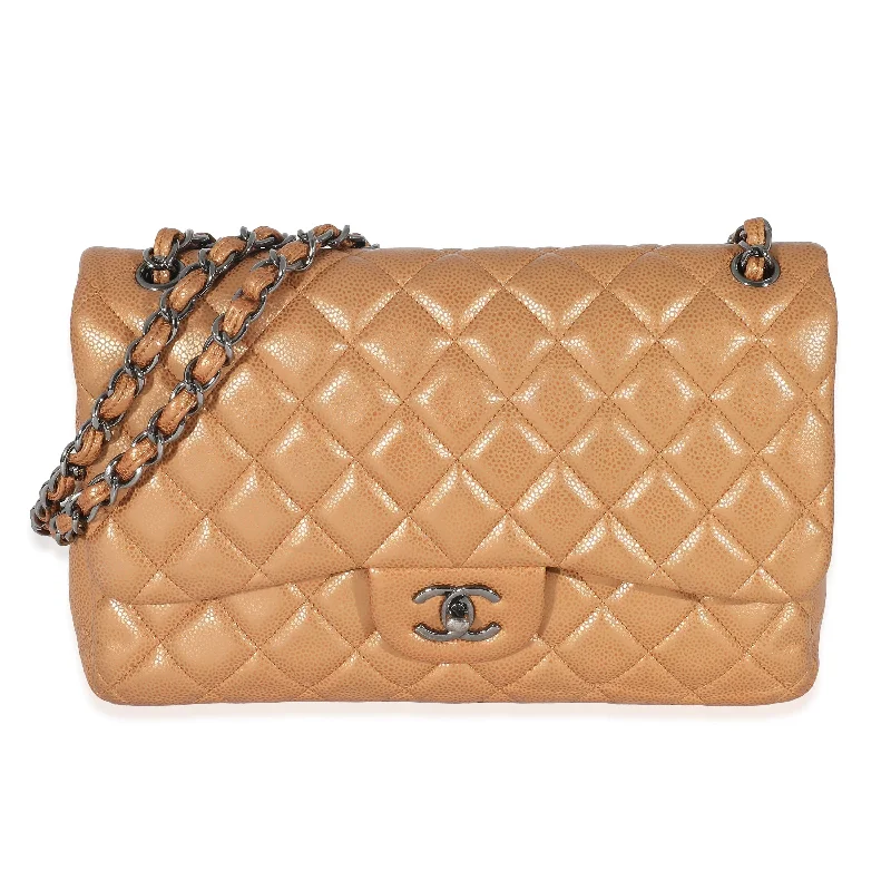 Chanel Chain Strap Handbag for Everyday UseChanel Gold Metallic Caviar Jumbo Double Flap Bag