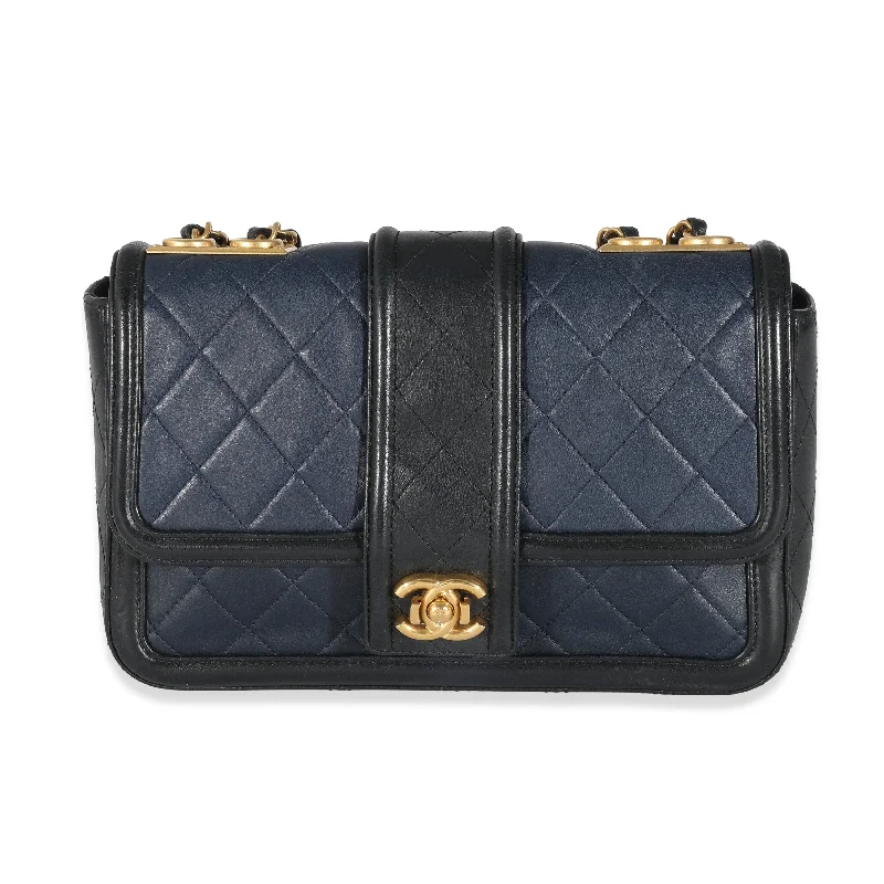 Chanel Handbag with Adjustable Strap for ComfortChanel Navy Black Quilted Lambskin Medium Elegant CC Flap Bag