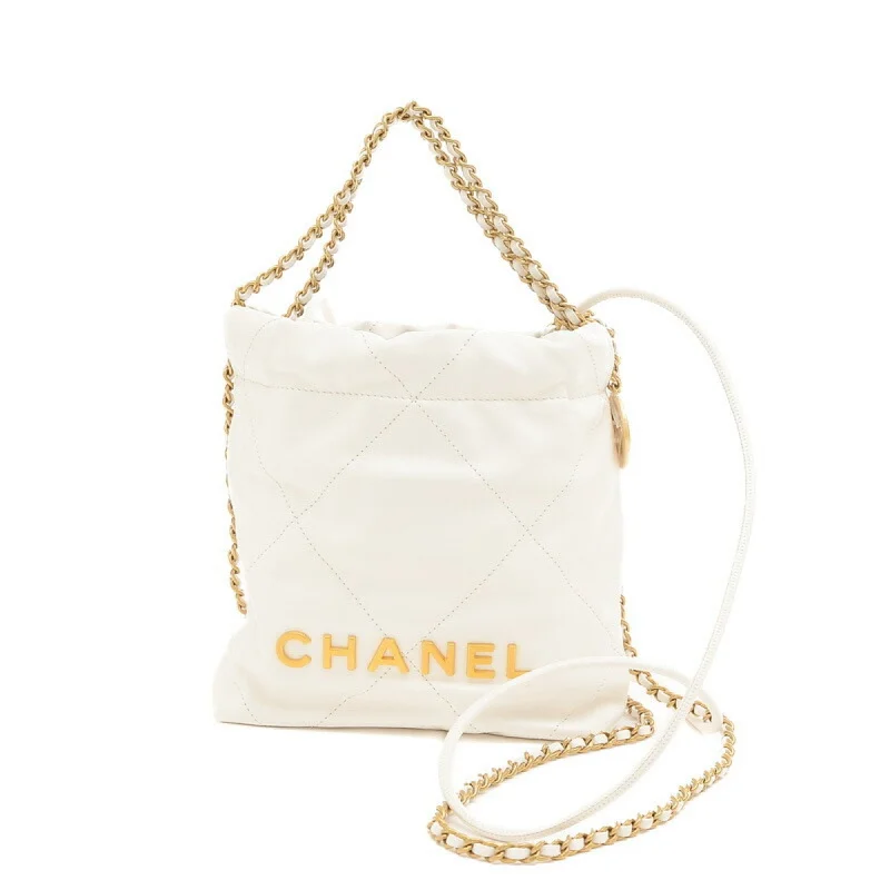 Chanel Designer Handbag with Unique DesignChanel 22 Chain Shoulder Bag Shiny Calfskin White AS3980