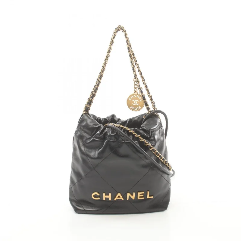 Chanel All - Match Handbag for Versatile StylingCHANEL 22 Lace Patchwork Shoulder Bag Leather Women's Black AS3980