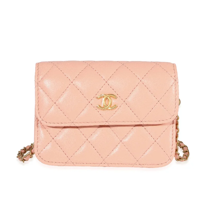 Chanel Chain Strap Handbag for Everyday UseChanel Light Orange Quilted Lambskin Pearl Crush Clutch