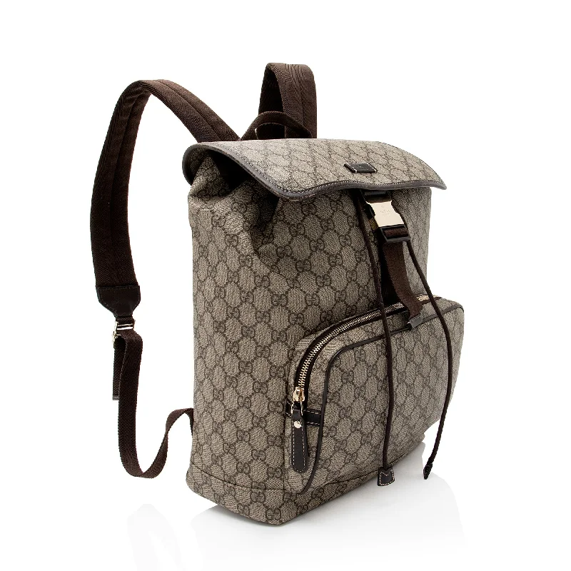 Women Gucci Sylvie bags with a crystal - embellished web stripeGucci GG Supreme Buckle Backpack (143x2E)