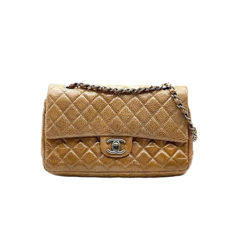 Chanel Lightweight Handbag for Daily ErrandsMedium Classic Flap Crumpled Calfskin Brown RHW