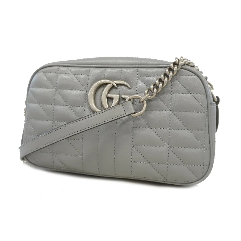 Women Gucci crossbody bags with a woven leather strapGucci Shoulder Bag GG Marmont 447632 Leather Gray Silver metal